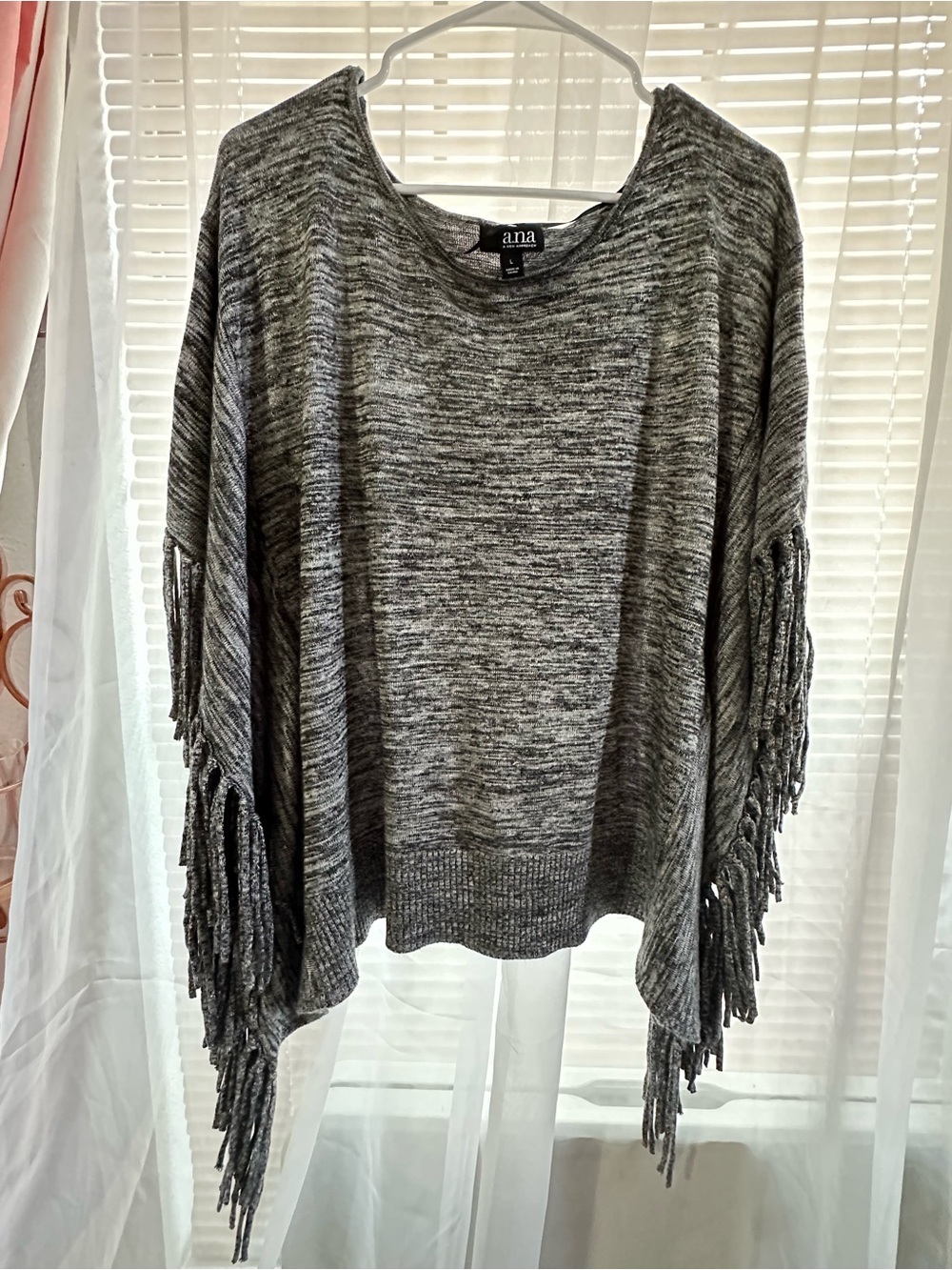 a.n.a Marled Gray Fringe Sleeve Poncho